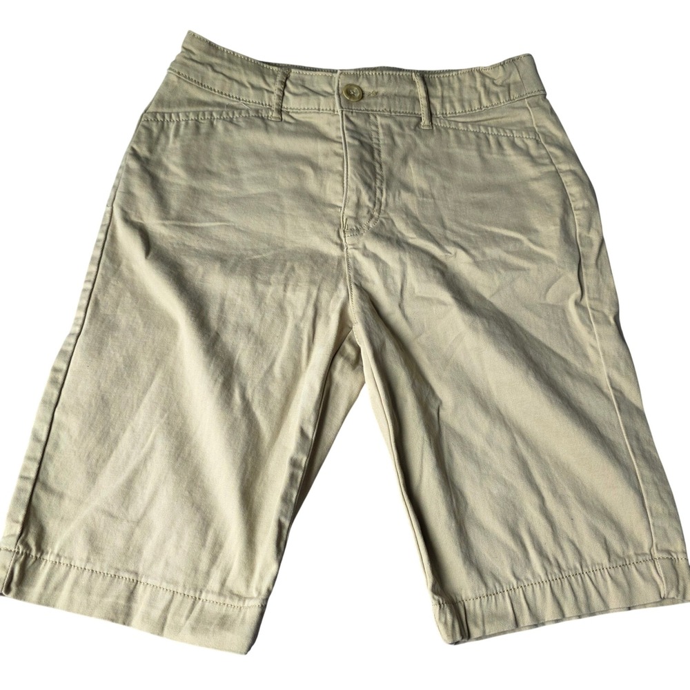 St Johns Bay Women Bermuda Shorts Khaki Size 6 Flat Front Casual Cotton Blend